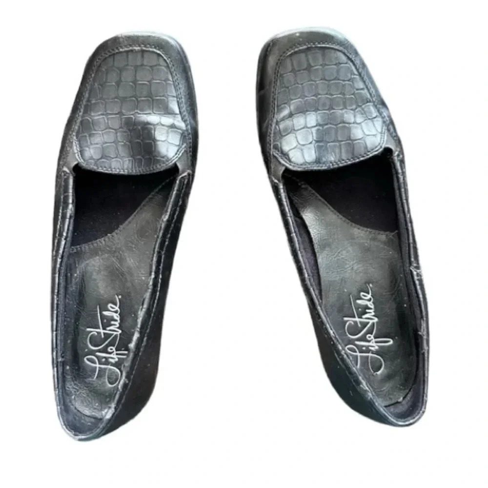 LifeStride Women’s Black Square Toe Faux Leather Loafer Shoe Size 7.5M GUC
